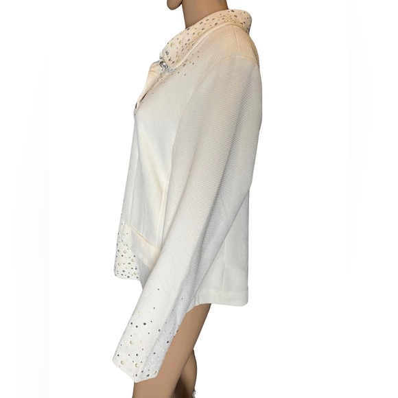 JOAN RIVERS Crystal & Pearl Embellished Cream Long Sleeve Jacket Size Large - Picture 7 of 13